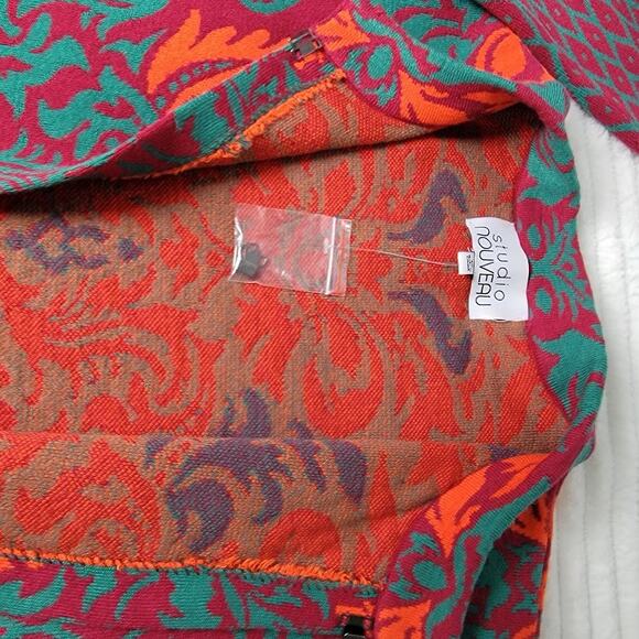 Studio Nouveau Cardigan Coat Open Front Red Green Orange Knit Long Jacket XL - Picture 8 of 10